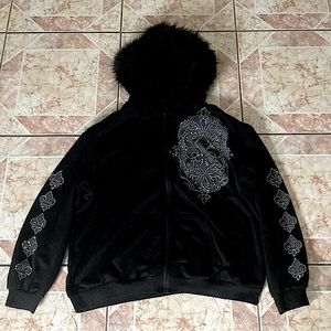 Black Rhinestone Fur Jacket